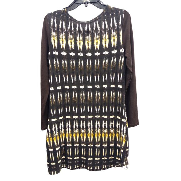 Papillon Brown Print Knit Long Sleeve Mini Dress M NEW - Picture 3 of 5